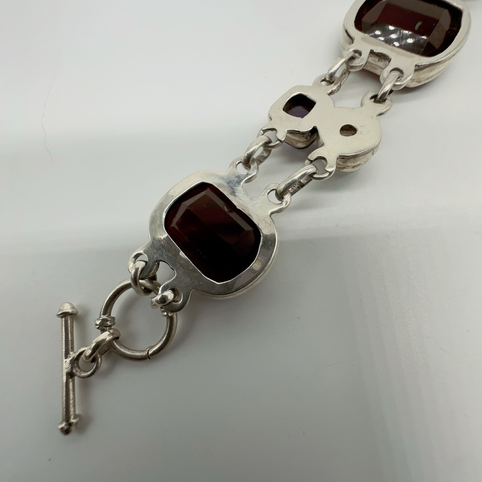 Sterling Silver Amethyst Moonstone & Glass Link Bracelet 37.1g #yes