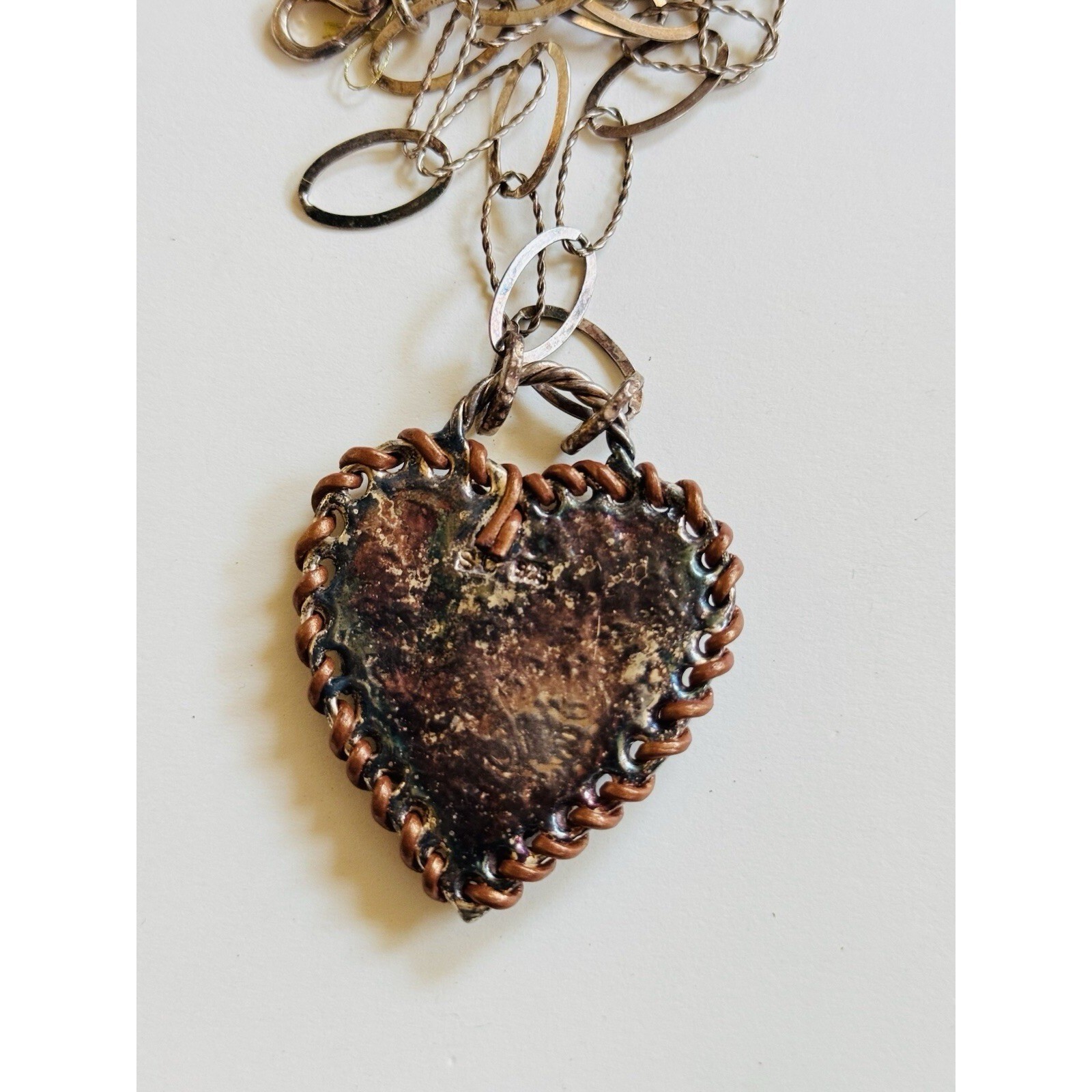 VTG Brutalist Heart Necklace Crystal sterling silver 925 MOD Jeweled Y2K BOHO