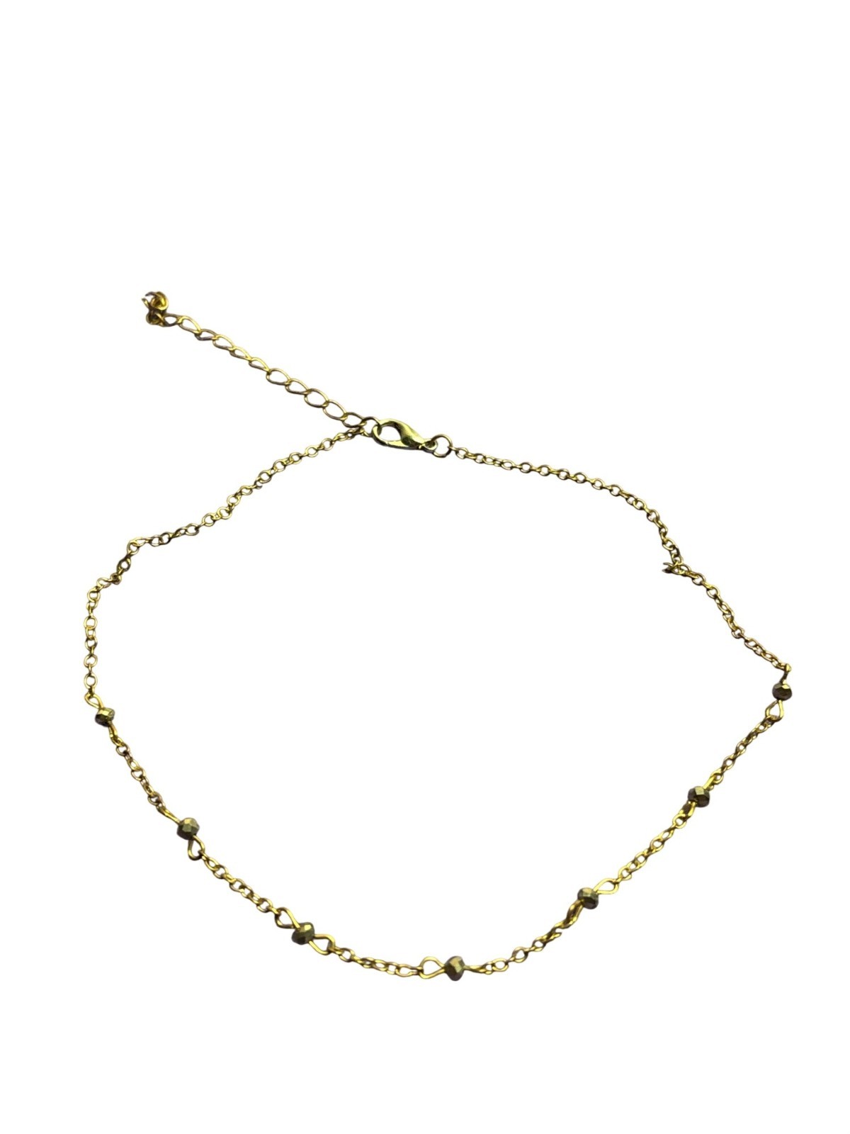 Vintage 90s Dainty Goldtone Chain Choker Necklace Faceted Gunmetal Station Beads