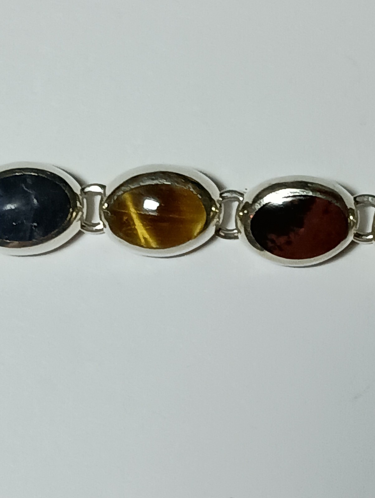 925 Sterling Silver MWS Mexico Vintage Multi Natural Gemstone Cabochon Bracelet!