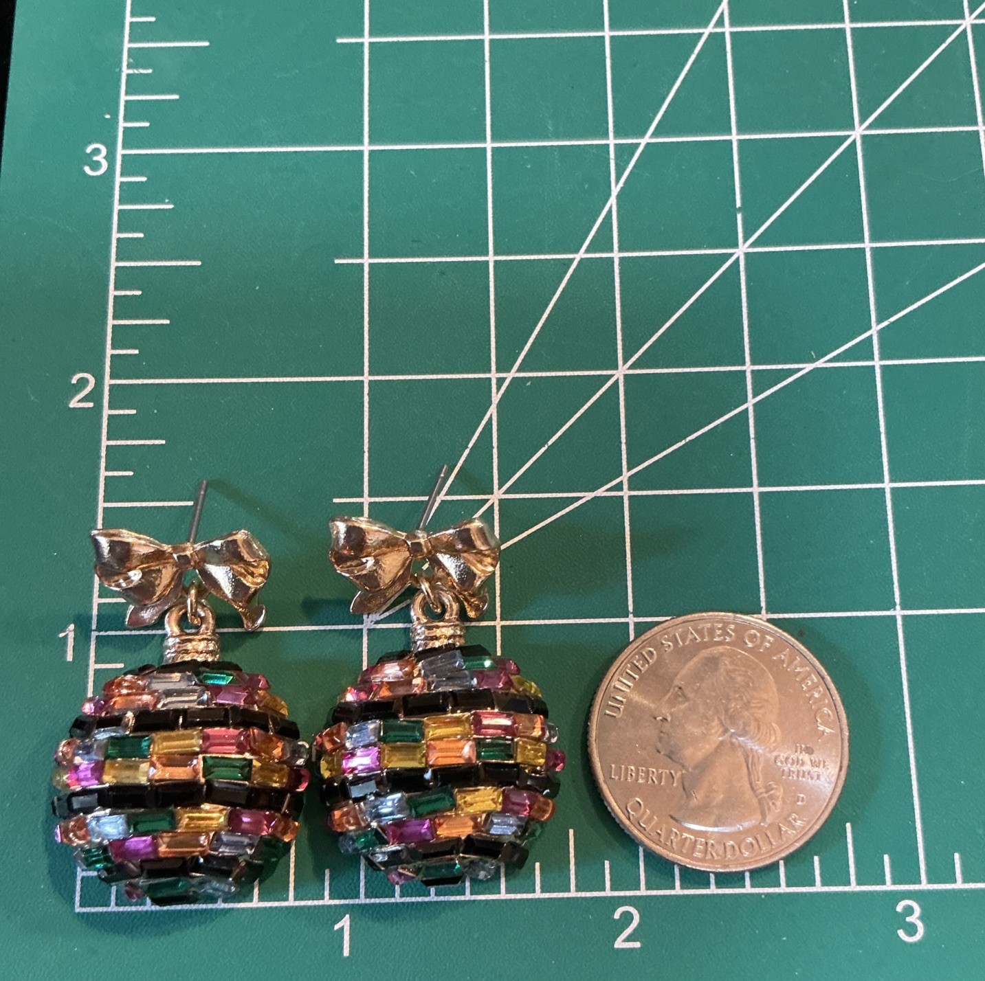 Vintage Glass Beaded Multi Color Gold Tone Holiday Ornament Drop Earrings-Rare!