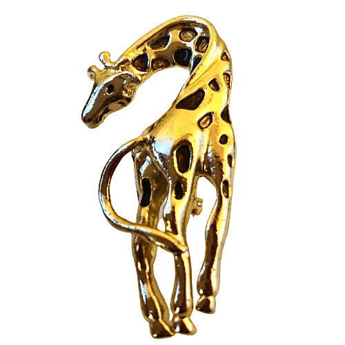 GIRAFFE Brooch Goldtone Pin with Inlaid Brown Stones