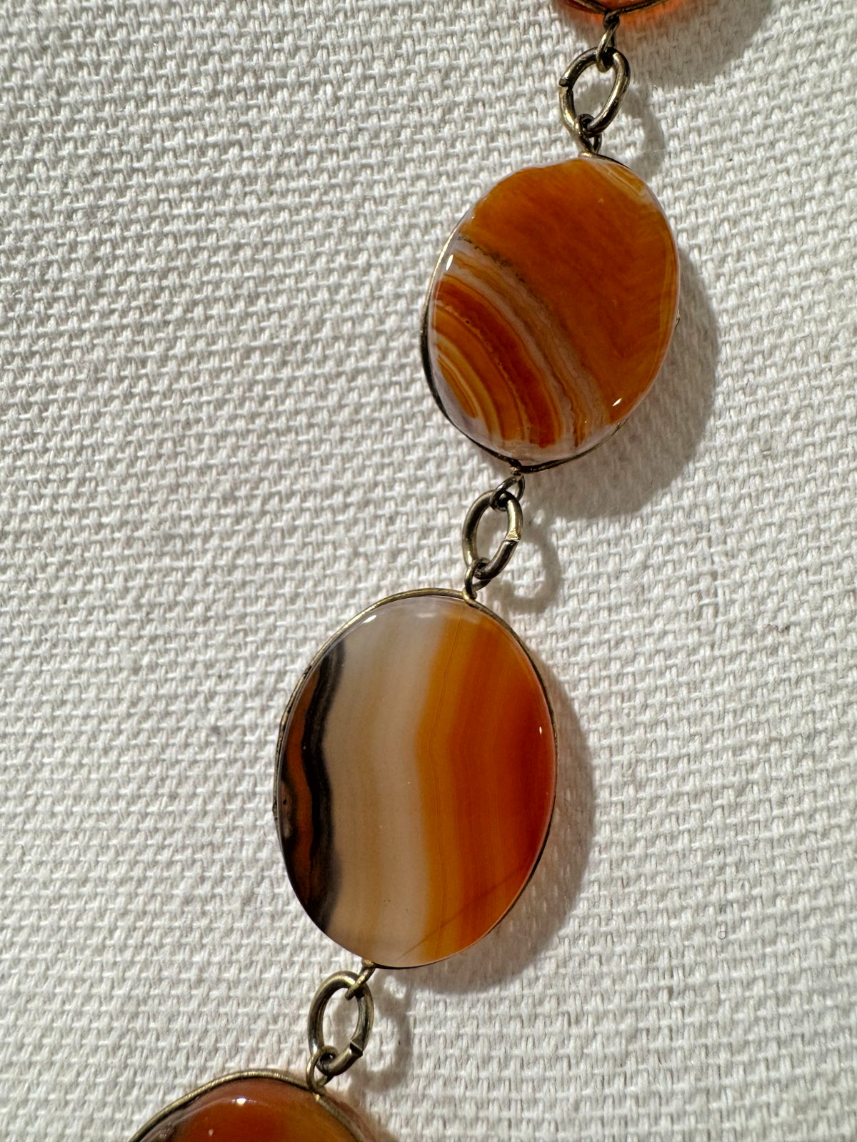 Vtg Polished Tumbled Agate Necklace Orange Brown 26″ Link 1960s 70s Boho Natural