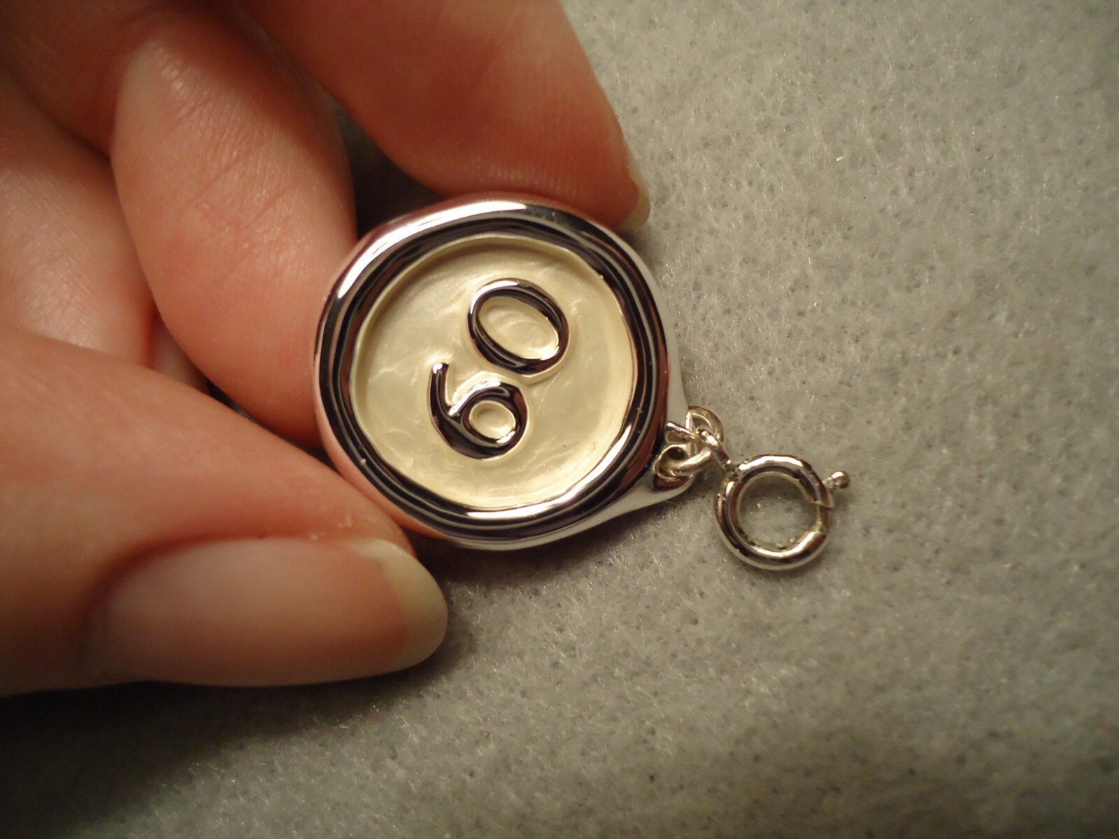 Silver Plate Shimmer Enamel 60 Birthday Anniversary Charm Pendant for Bracelet