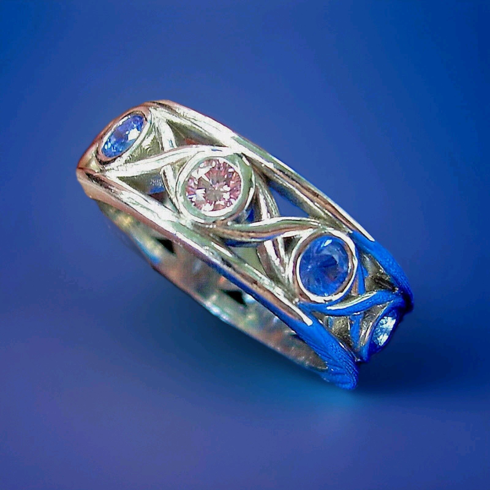 EARTH MINED NATURAL Color PINK DIAMOND Sapphire Band Deco PLATINUM Etenity Ring