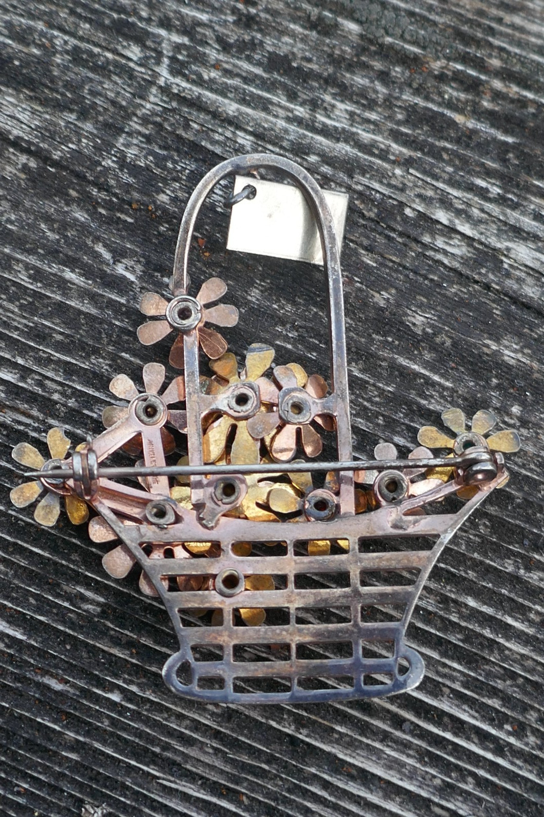 Vintage Designer Jay Kel Vermeiled Sterling & Stone Flower’s In Basket Brooch