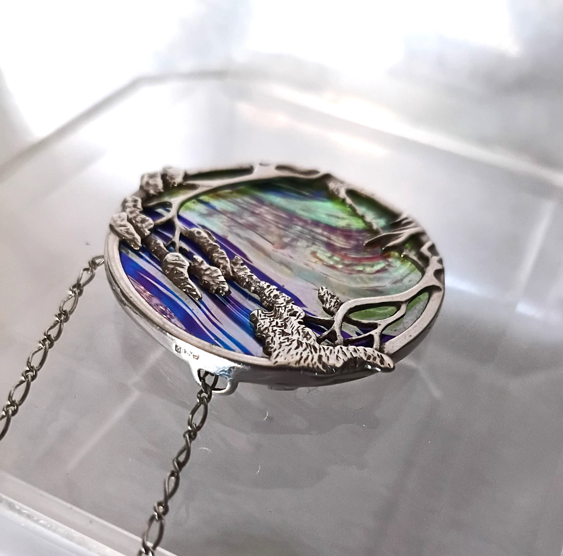 Scottish Pat Cheney/John Ditchfield Woodland Tree Sterling Poured Glass Necklace