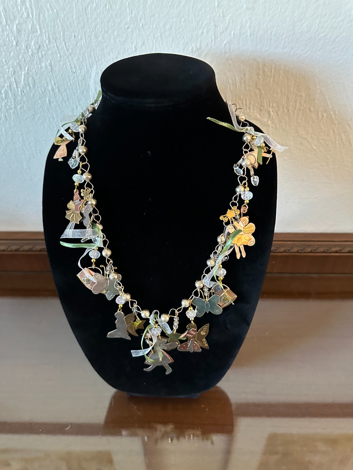 Vintage Charm Necklace, Brass & Silver Angels Kids Children, 19”