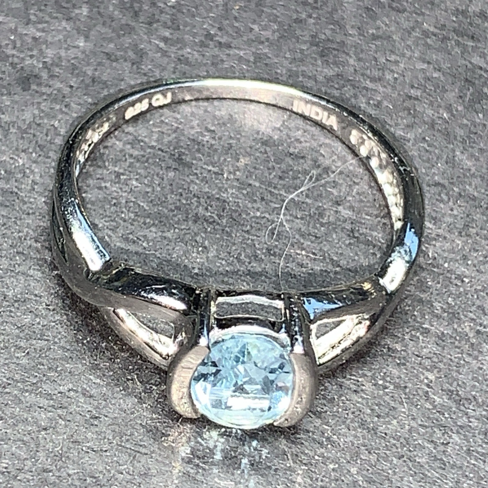 STERLING SILVER 925 Lot Ring W76 India QJ Light Blue Crystal Fancy Modest Band