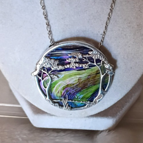 Scottish Pat Cheney/John Ditchfield Woodland Tree Sterling Poured Glass Necklace