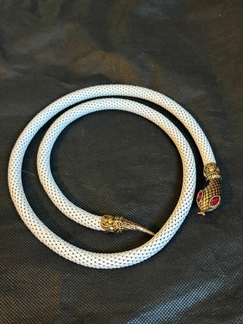 Vintage New Old Stock DL Auld White Mesh Snake with Red Eyes Necklace/Belt
