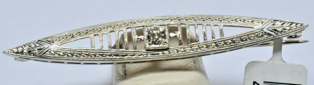 Vintage 14K Solid White Gold All Natural Not Enhanced Diamond Brooch 1935-40’s