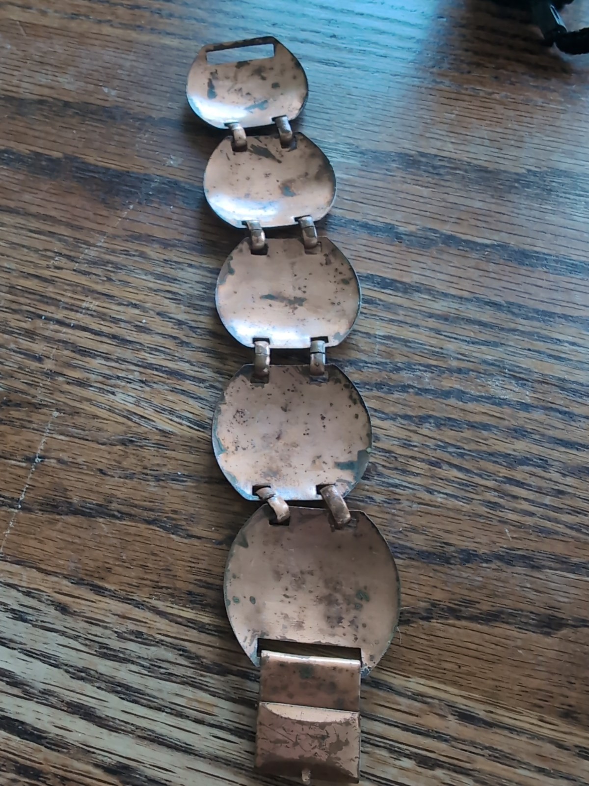 Vtg Unbranded Very Unique Copper & Enamel Link Bracelet~1.5″ Wide~7.5″ Long@~