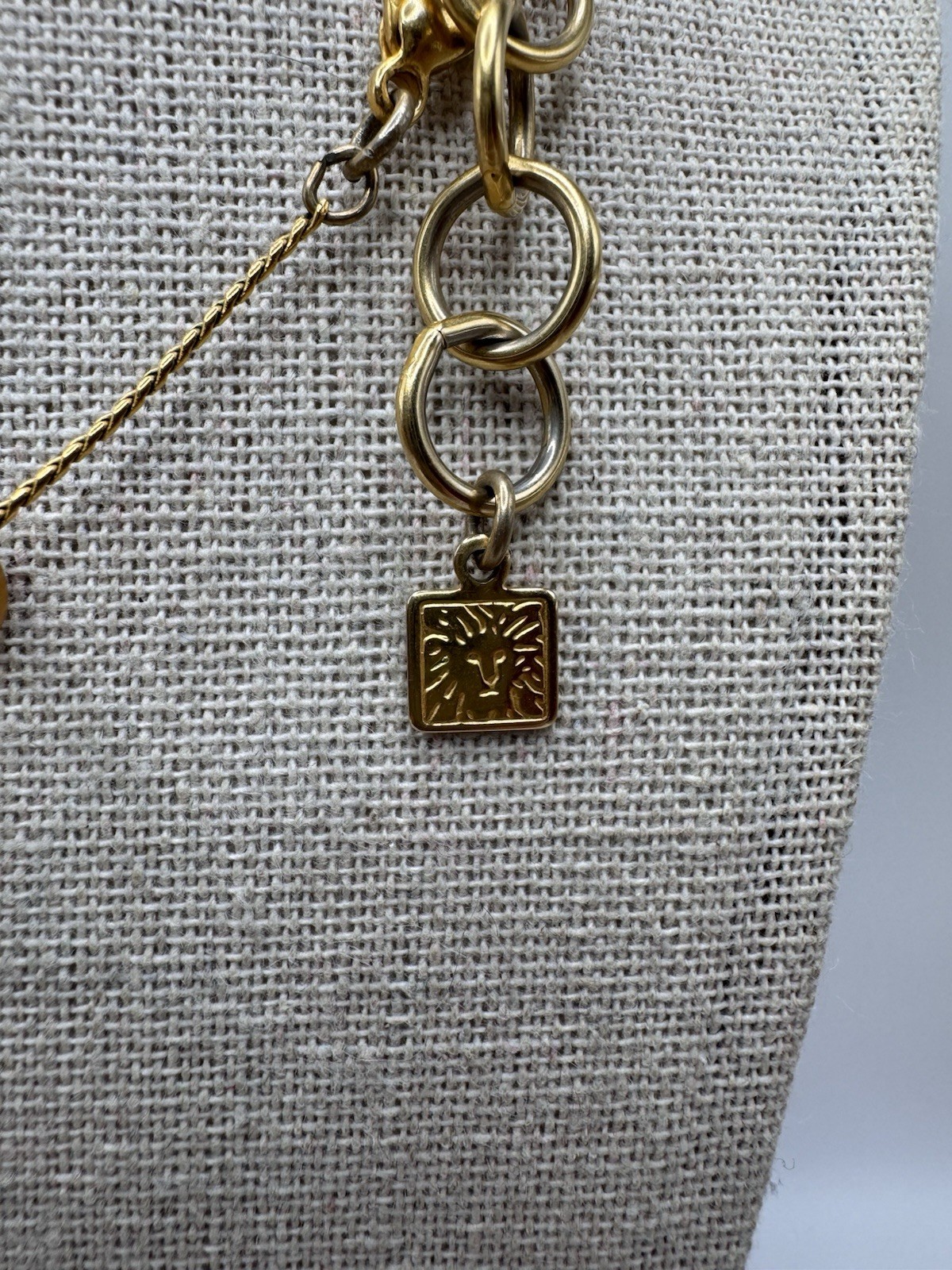 Vintage Anne Klein Matte Gold Tone Chain Brown Bead Station Necklace 17”