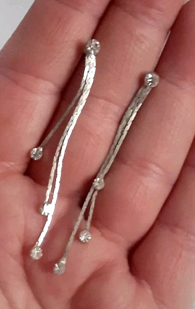 Silvertone Chain Dangle/drop Rhinestone Accent Earrings