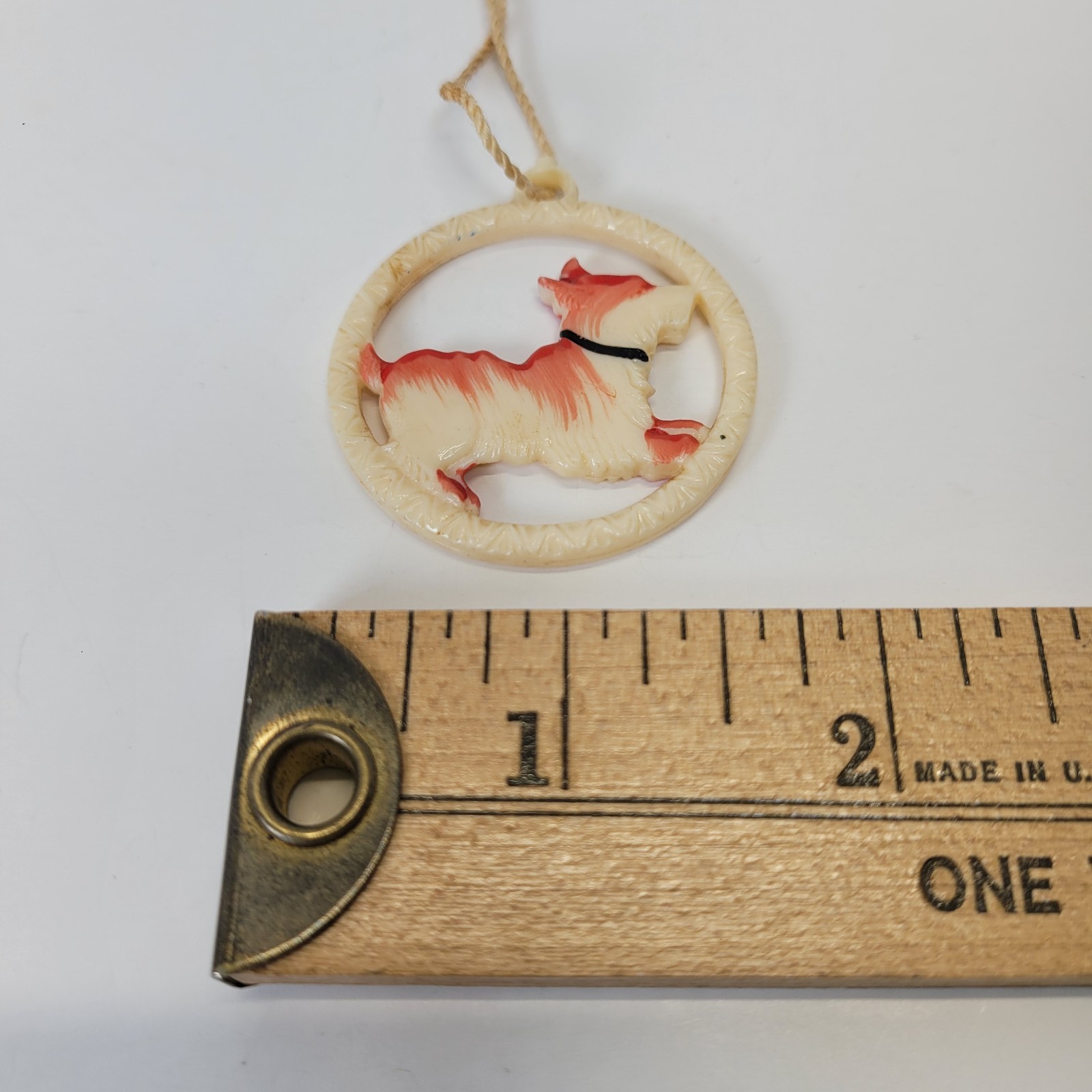 VTG Art Deco Painted Scottie Dog Necklace/Keychain Charm Early Plastic/Celluloid