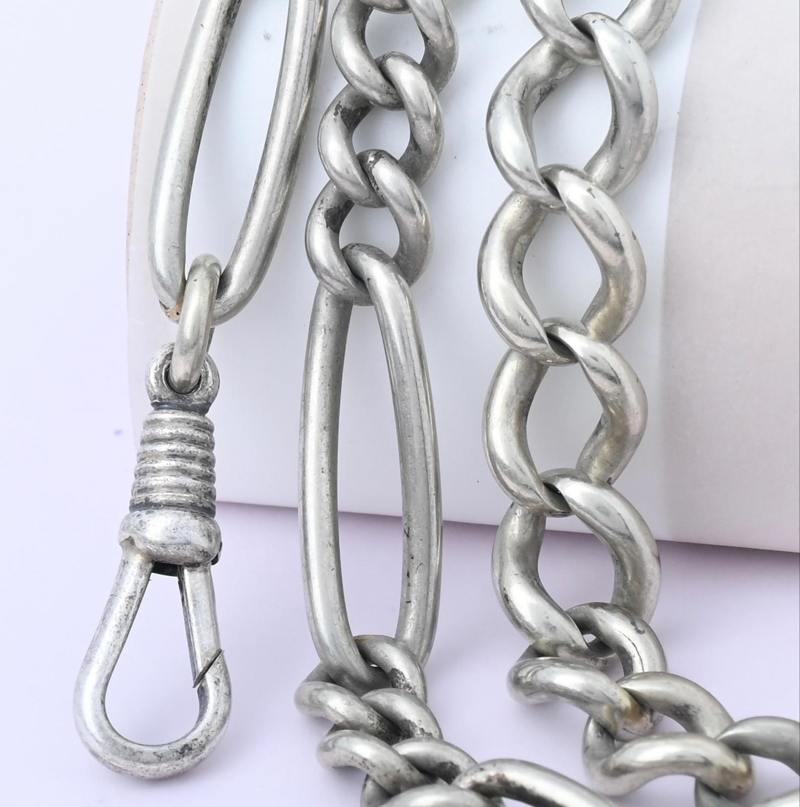 Antique Victorian Upcycled 800 Silver 64gr Fancy Curb 25″ Chain Necklace