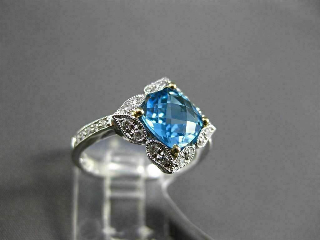 ESTATE 1.88CTW DIAMOND & AAA BLUE TOPAZ 14KT TWO TONE GOLD STAR FILIGREE RING