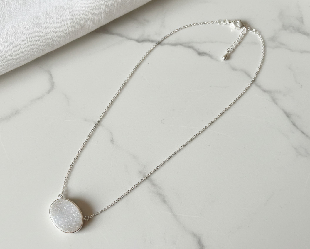 MOONLIGHT DRUSY NECKLACE – Sterling Silver – Adjustable 16–18″ – MSRP $195