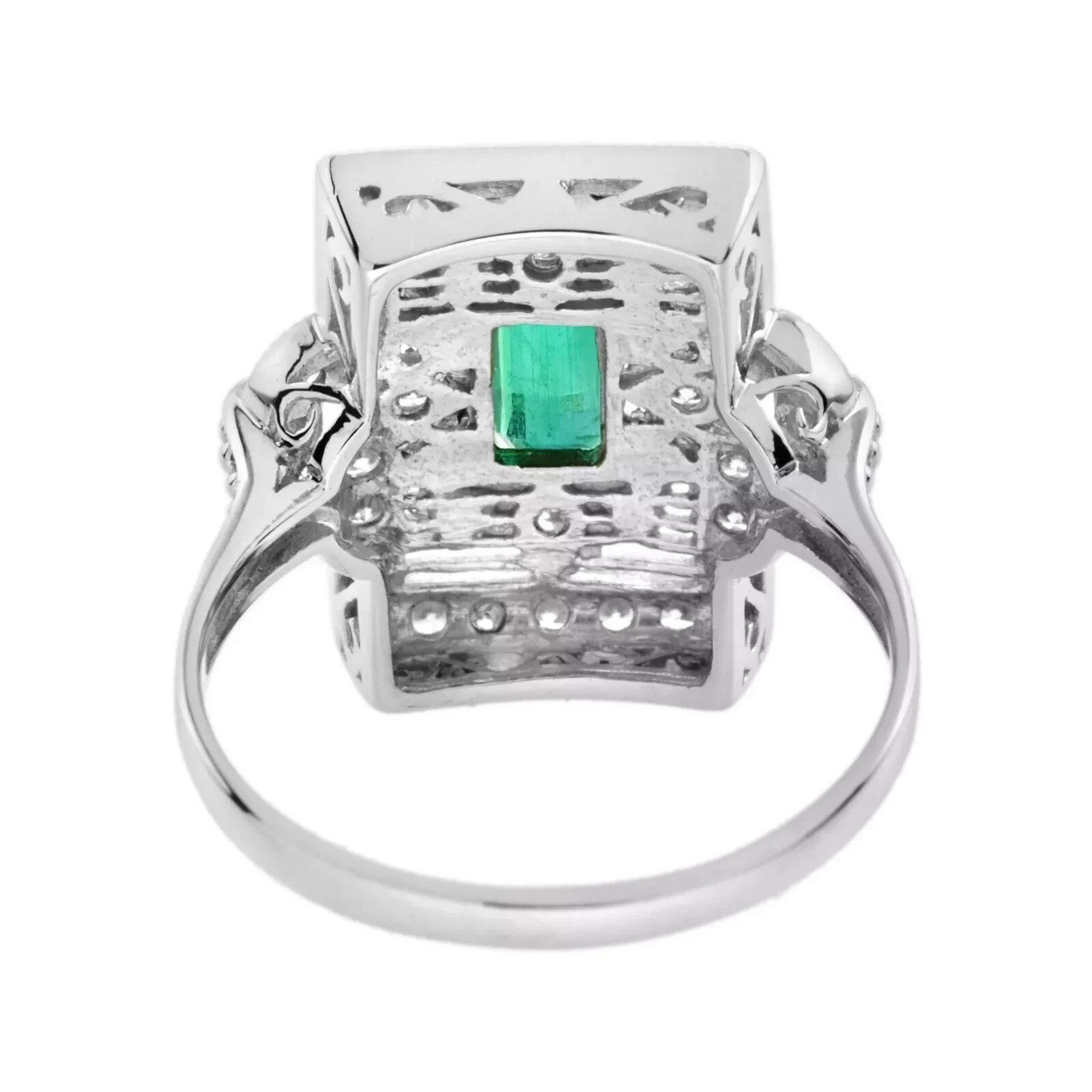 2.84Ct Art Deco Style Green Lab Created Emerald & Diamond 14K White Gold FN Ring