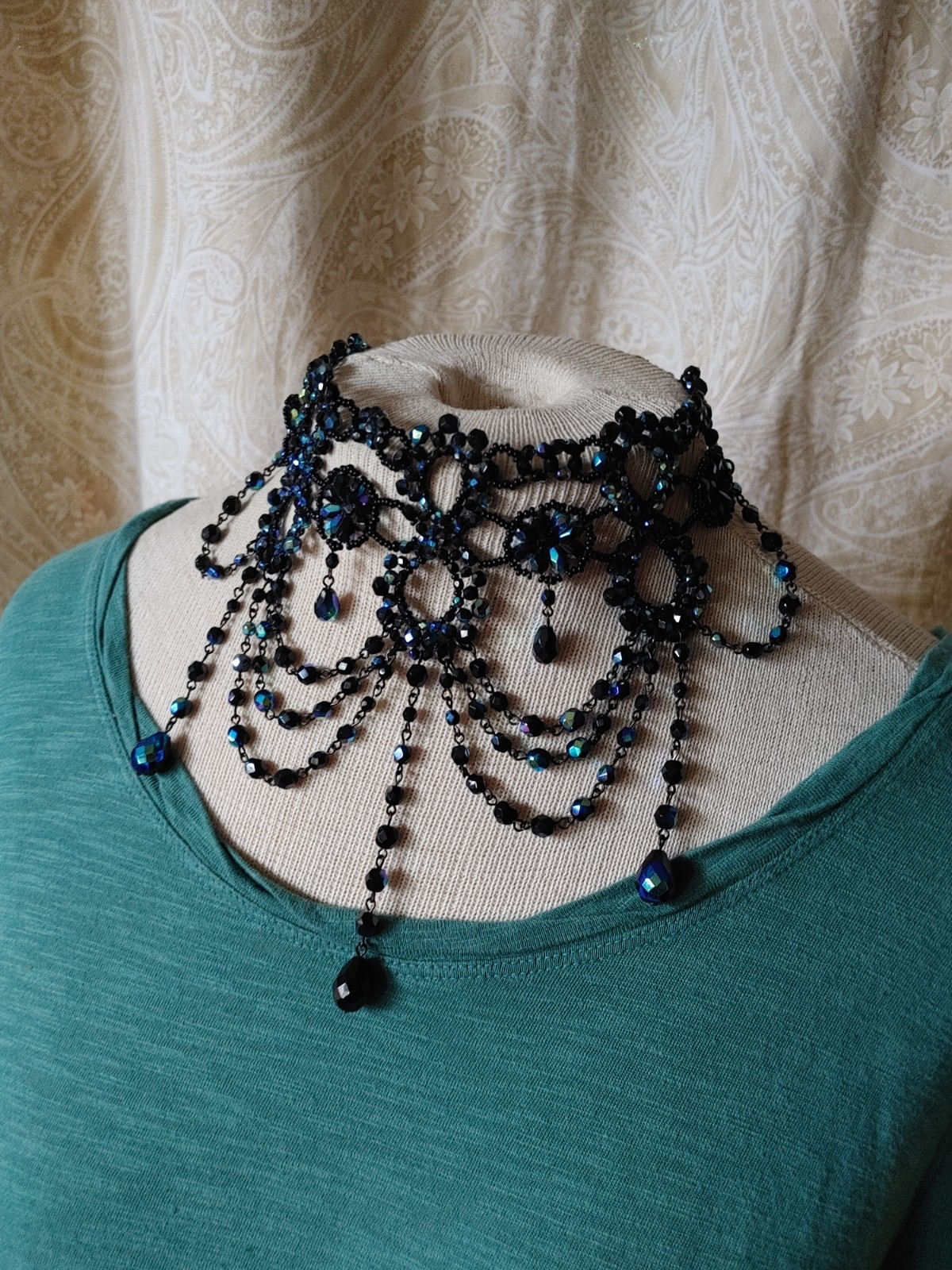 Vintage bead necklace NWT Nancy K designs Czech Republic black iris collar