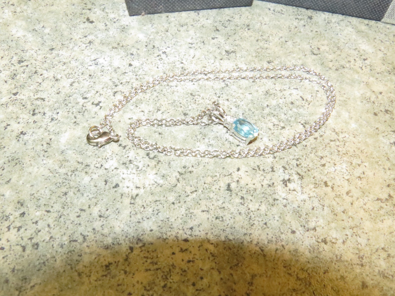 Vintage Blue Stone Silver Tone Necklace w/ Case