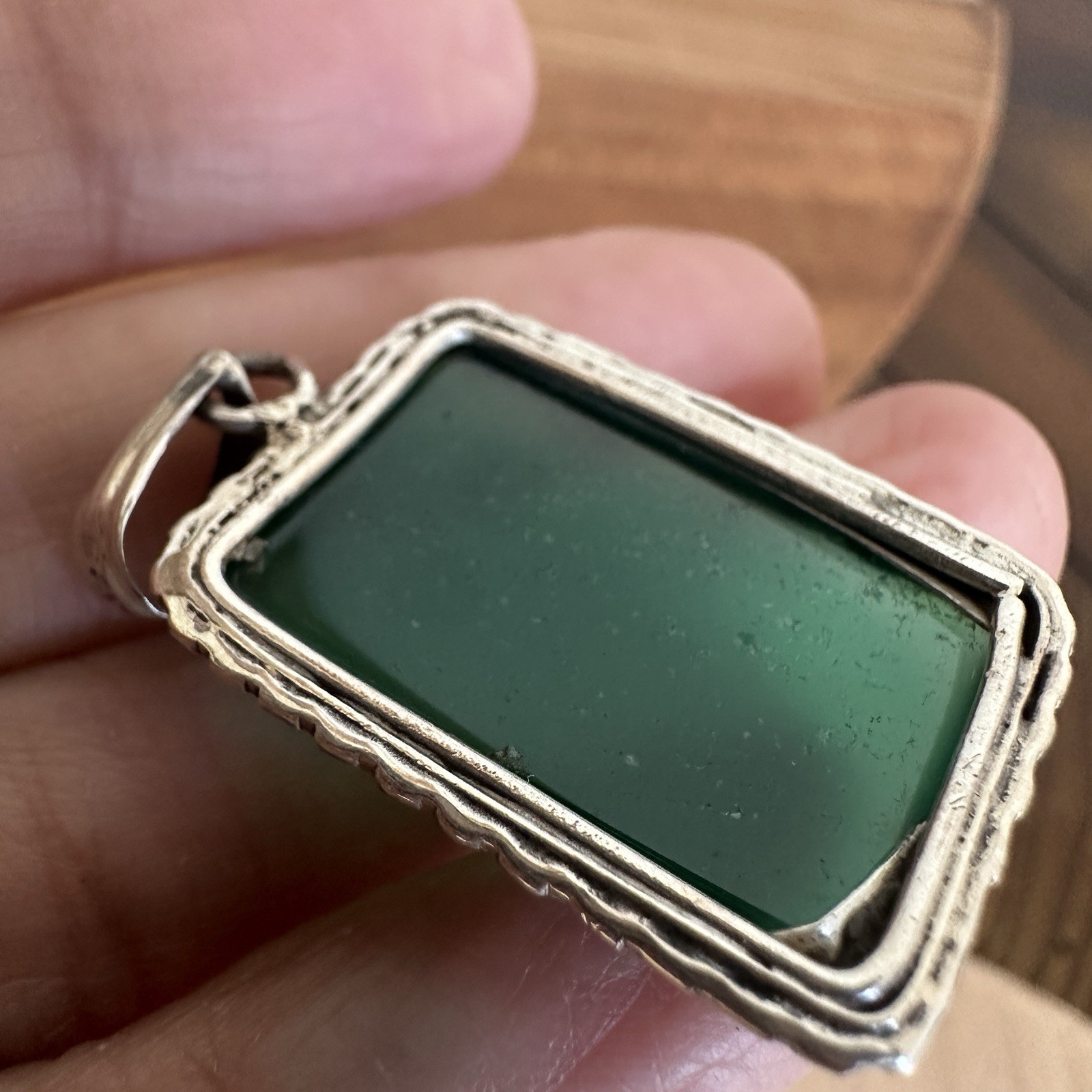 Vintage Artisan Pendant 1.5 Inch Green Transparent Gem Onyx 925 Sterling 6.7g