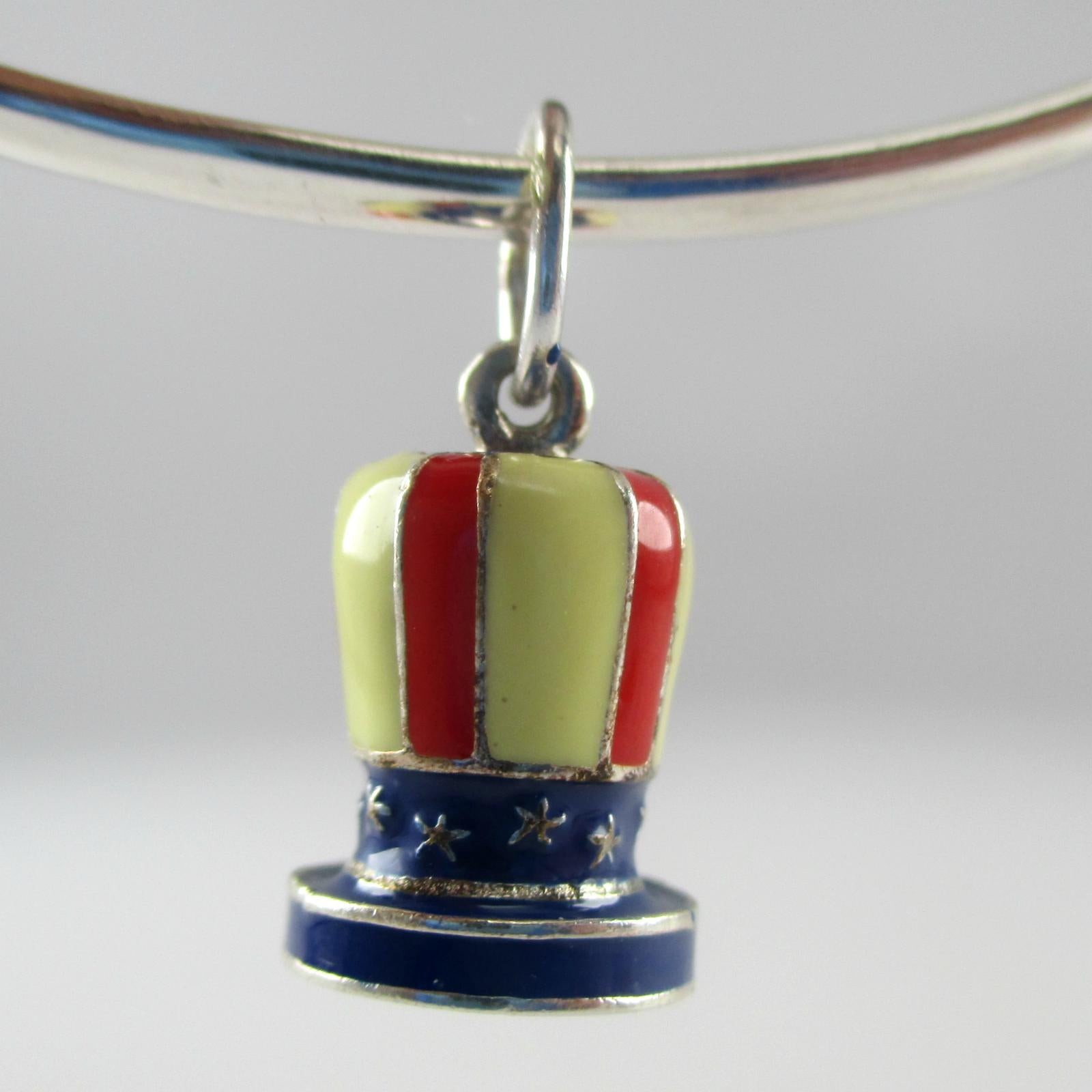 Sterling Silver Enamel Uncle Sam Hat Charm for Bracelet Patriotic Red White Blue