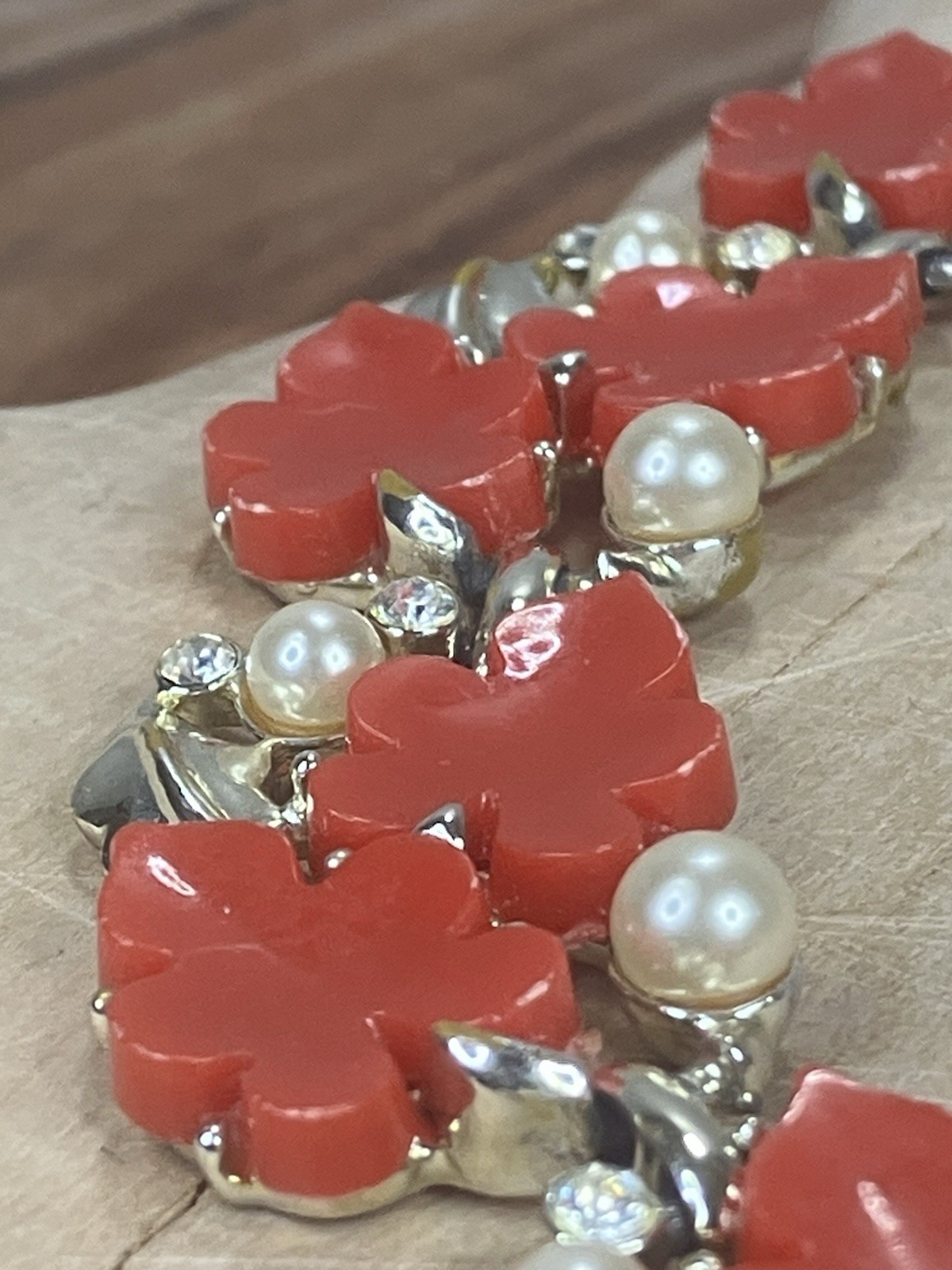 Vintage Red Posey Flower Statement Necklace
