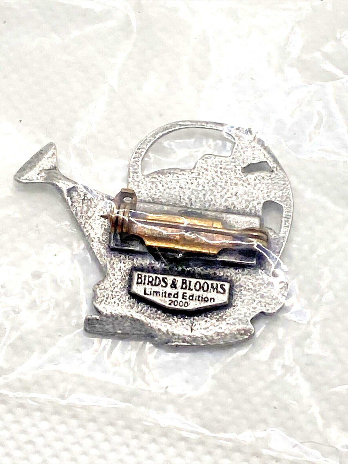 NEW Vintage BIRDS AND BLOOMS Brooch Watering Can with Flowers Pin 2000