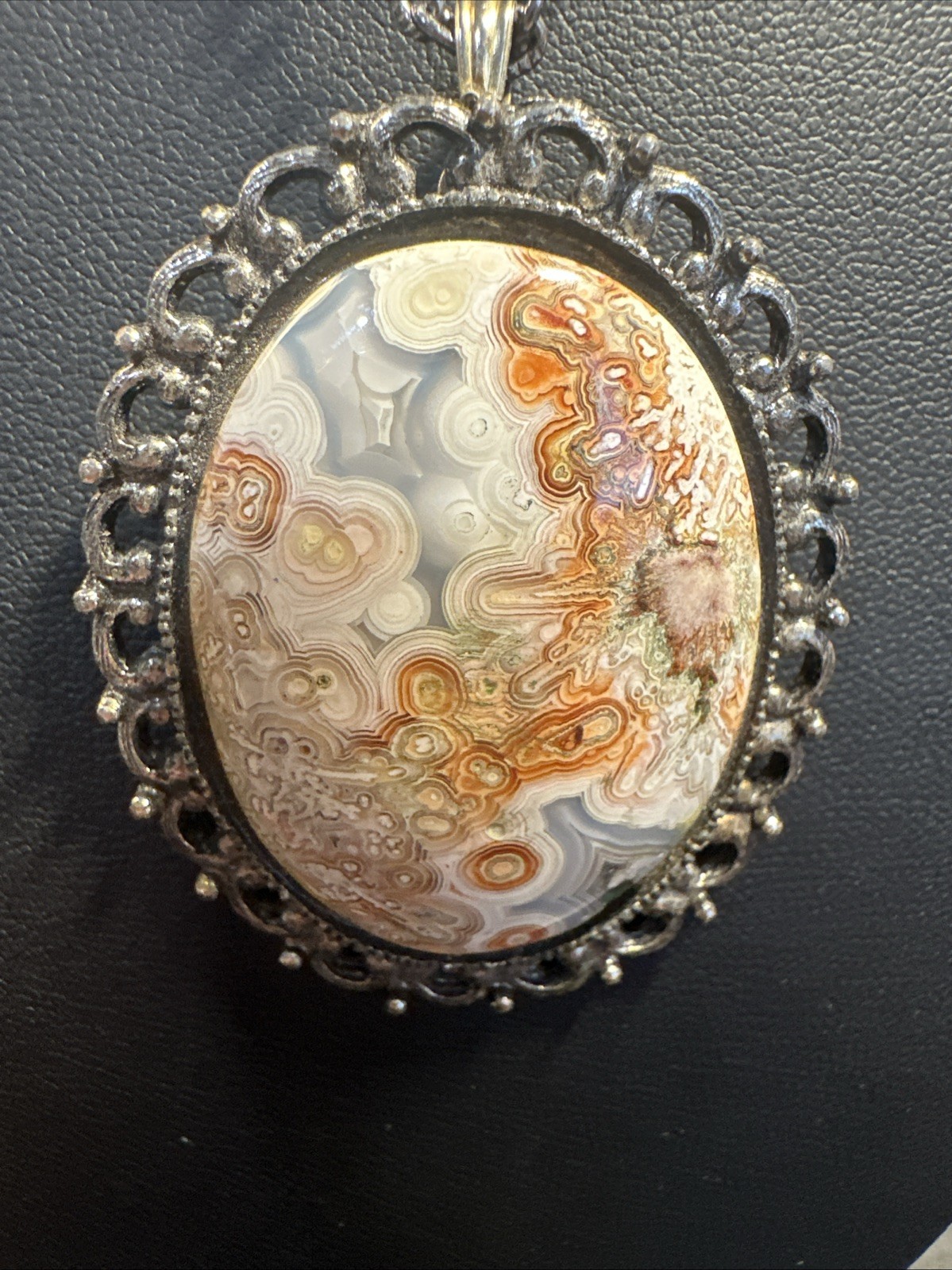 Vintage Crazy Lace Agate Brooch Pendant Victorian Revival Large Statement Pin
