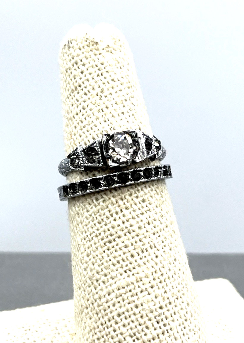 Vintage Little Nemo Paste Stone Ring Set Silver Tone Size 4.75 – 6