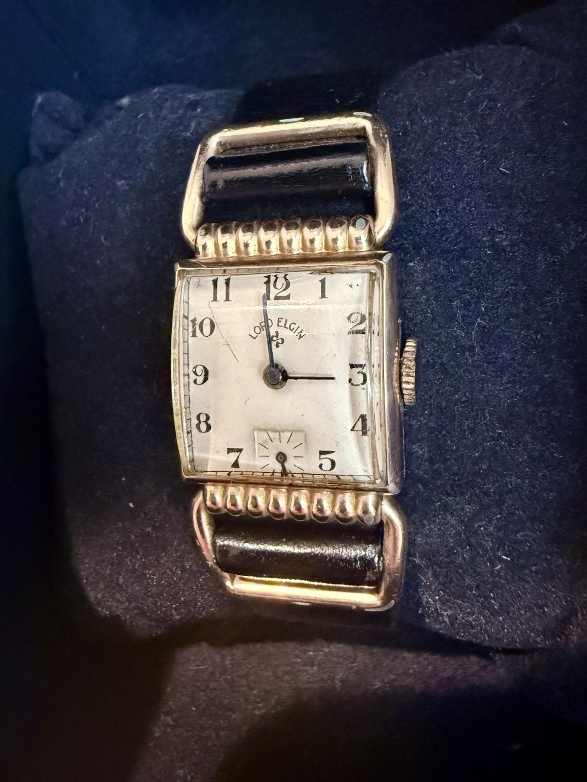 Vintage Lord Elgin Drivers Fancy Case Champagne Dial Watch! (It Works).