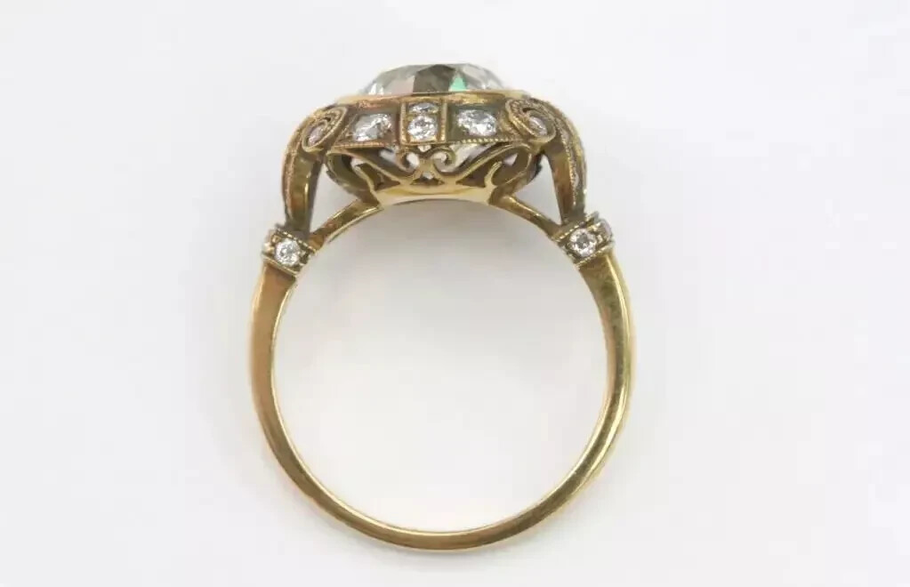 Vintage Art Deco Style Old European Lab Created Diamond Wedding 14K Gold FN Ring