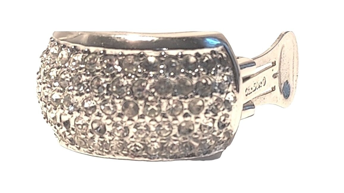 Dior Women’s Luxury Silver-Tone Rhinestones Half Hoop Pave Clip-on Earrings