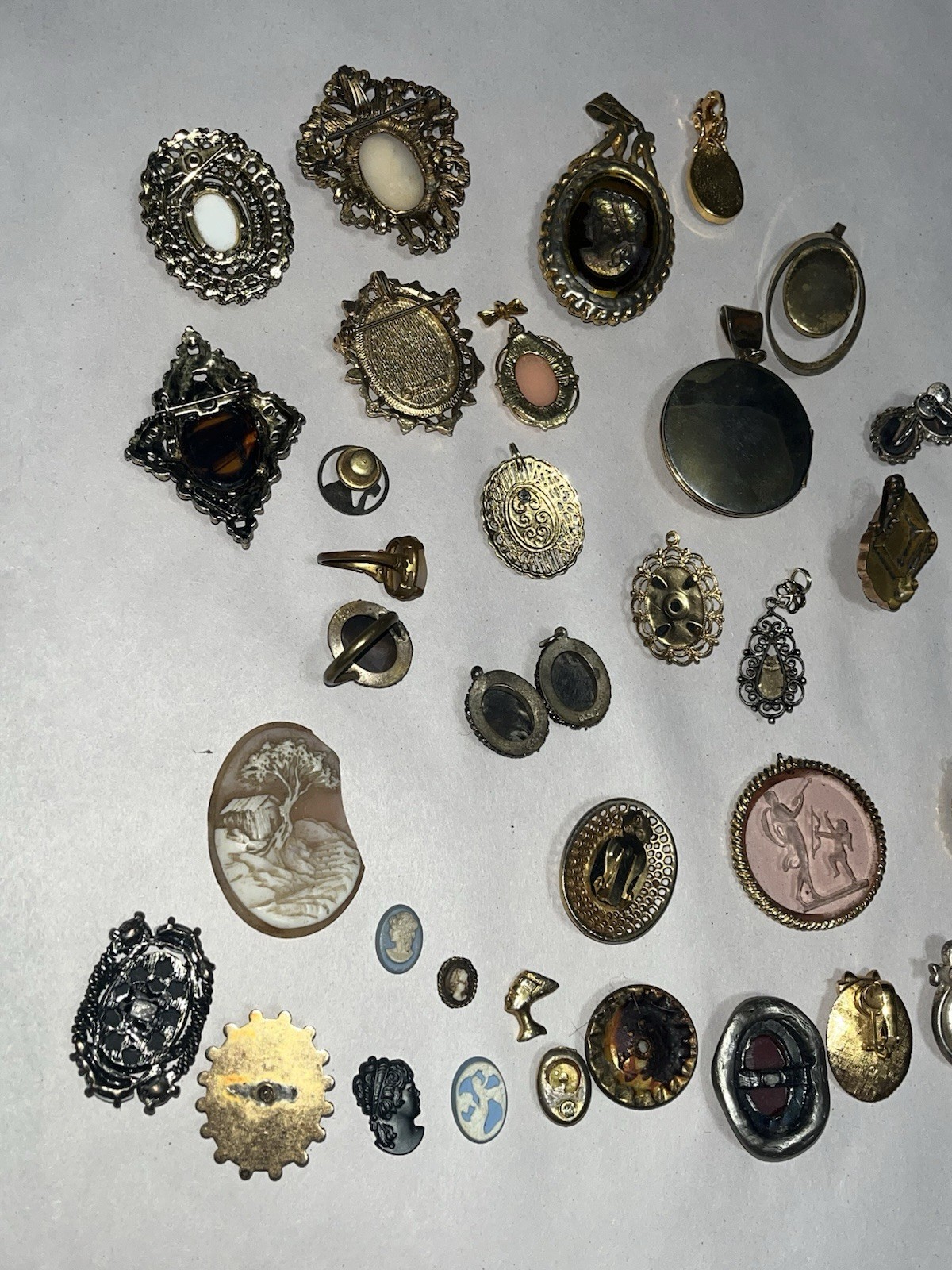 Vintage Cameo Jewelry Lot Wearable & Broken Pieces Sterling Costume Modern