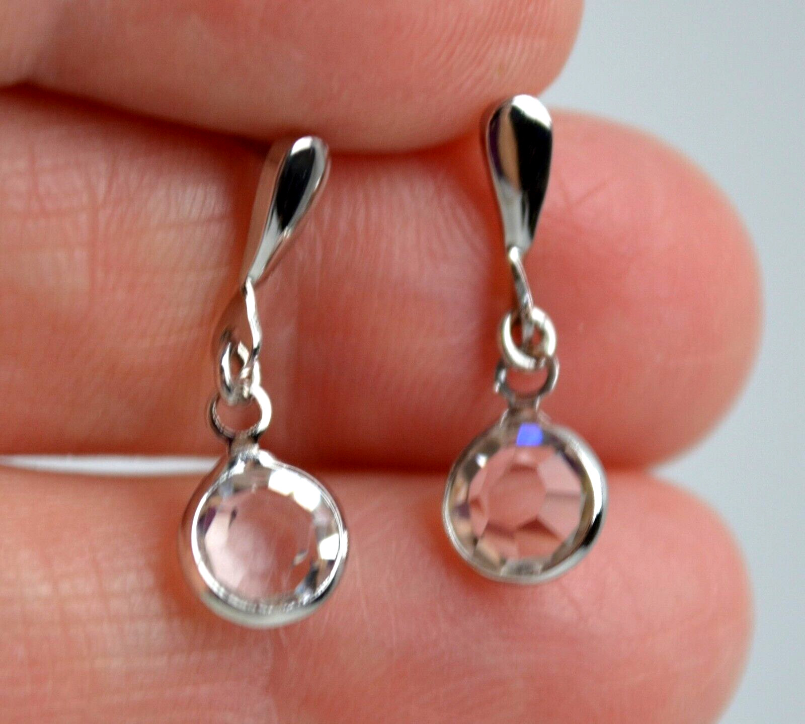 Vintage Silver Tone Pierced Post Earrings w/ Clear Rhinestone Dangle .75″
