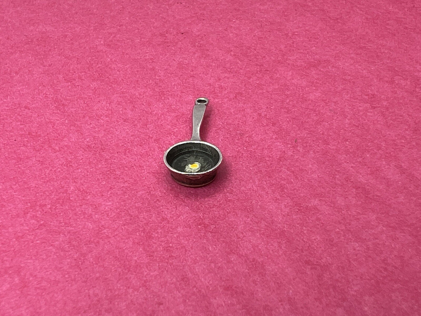 Vintage Sterling Silver Enamel Eggs in Frying Pan Iron Skillet Charm Pendant .8