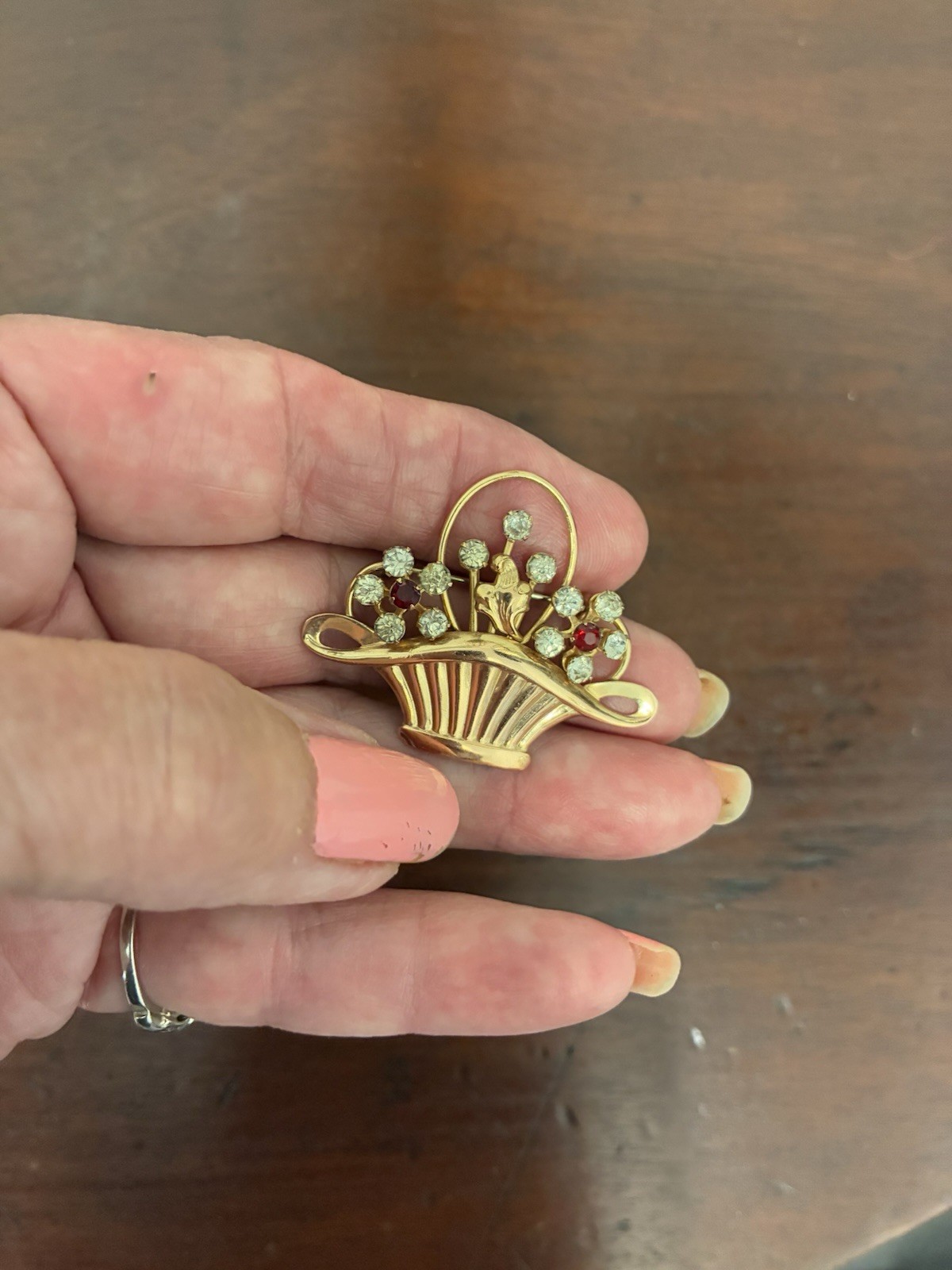 Vintage Van Dell 12K Gold Filled Flower Basket Brooch