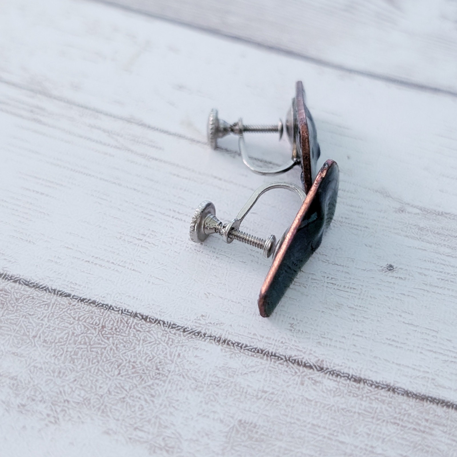 Vintage Screw Back Earrings Unusual Statement Blue Green Tones
