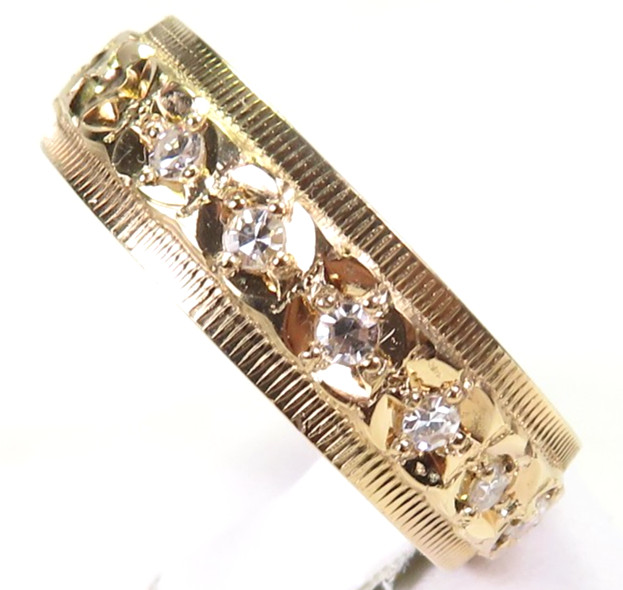 Antique 1920’s Diamond Eternity Wedding Band 14KY Ring Sz 6 UK-L1/2 6MM EGL USA