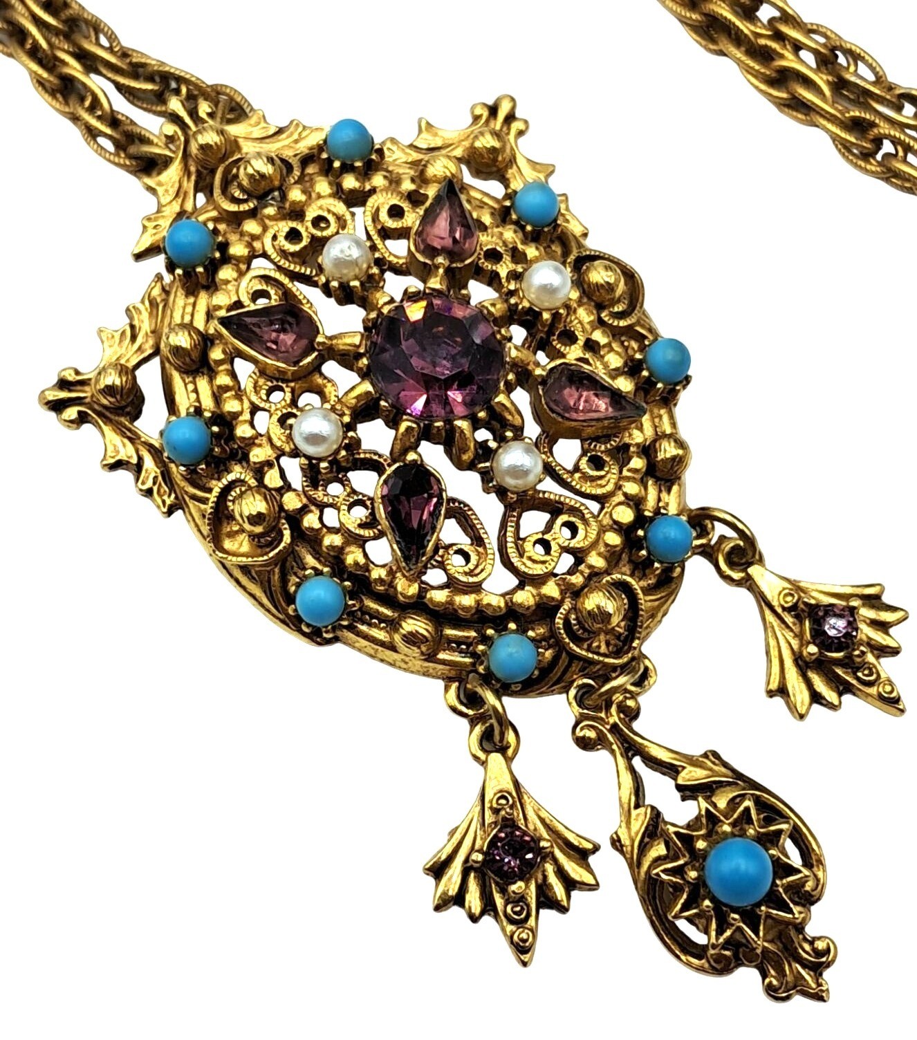 Florenza Rhinestone Jewelry Set Necklace Earrings Purple Rhinestones Blue