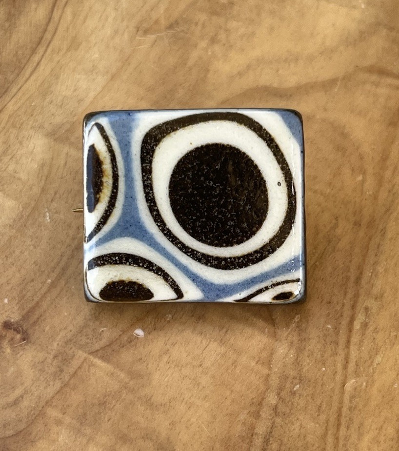 Vintage Mid Century Modern Ceramic Tile Brooch Geometric Danish Modern Style 1”