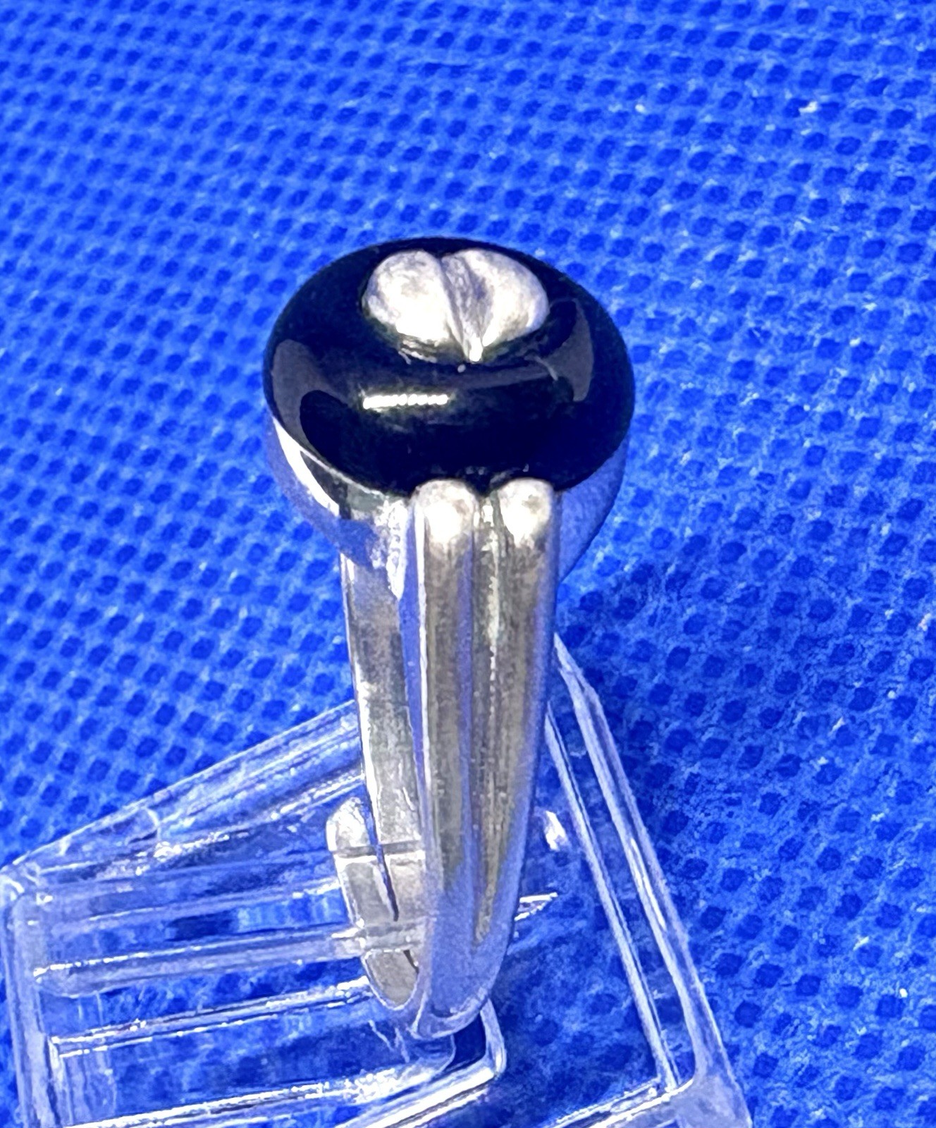 A18 Unique Adjustable 835 Silver Ring Size 7 est 1950s Black Onyx (925) Germany