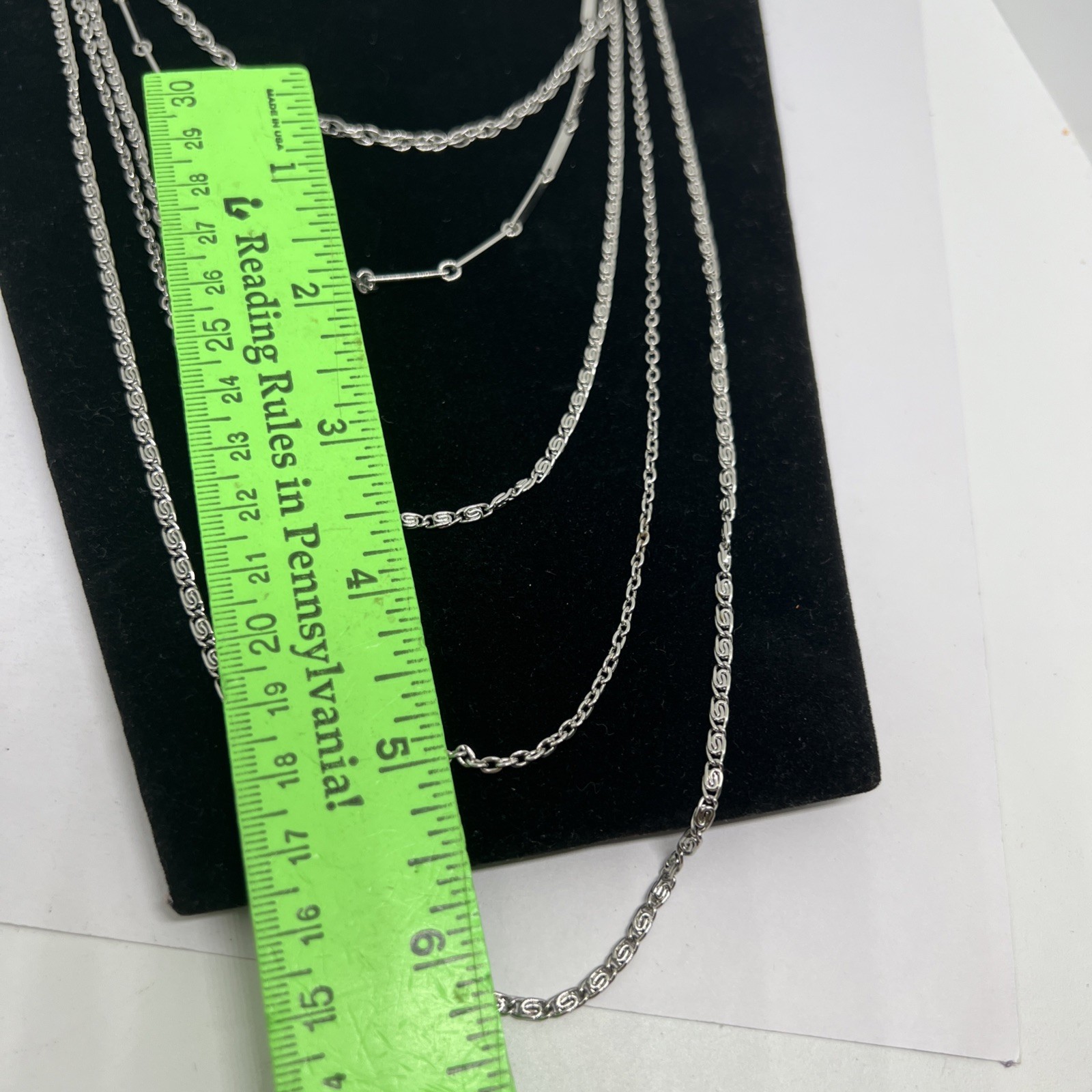 Vintage Silver Tone Layered Chain Statement Necklace 5 Strand