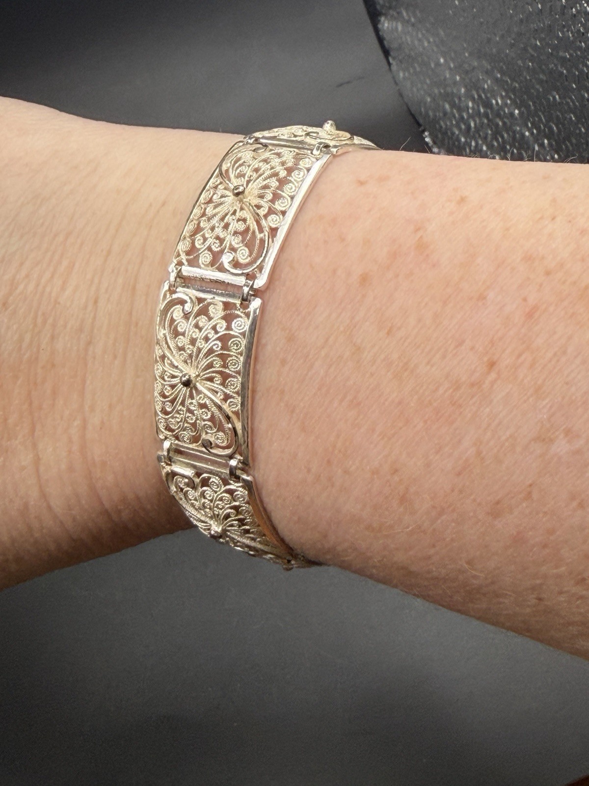 Vintage 835 European Silver Filagree Panel Bracelet