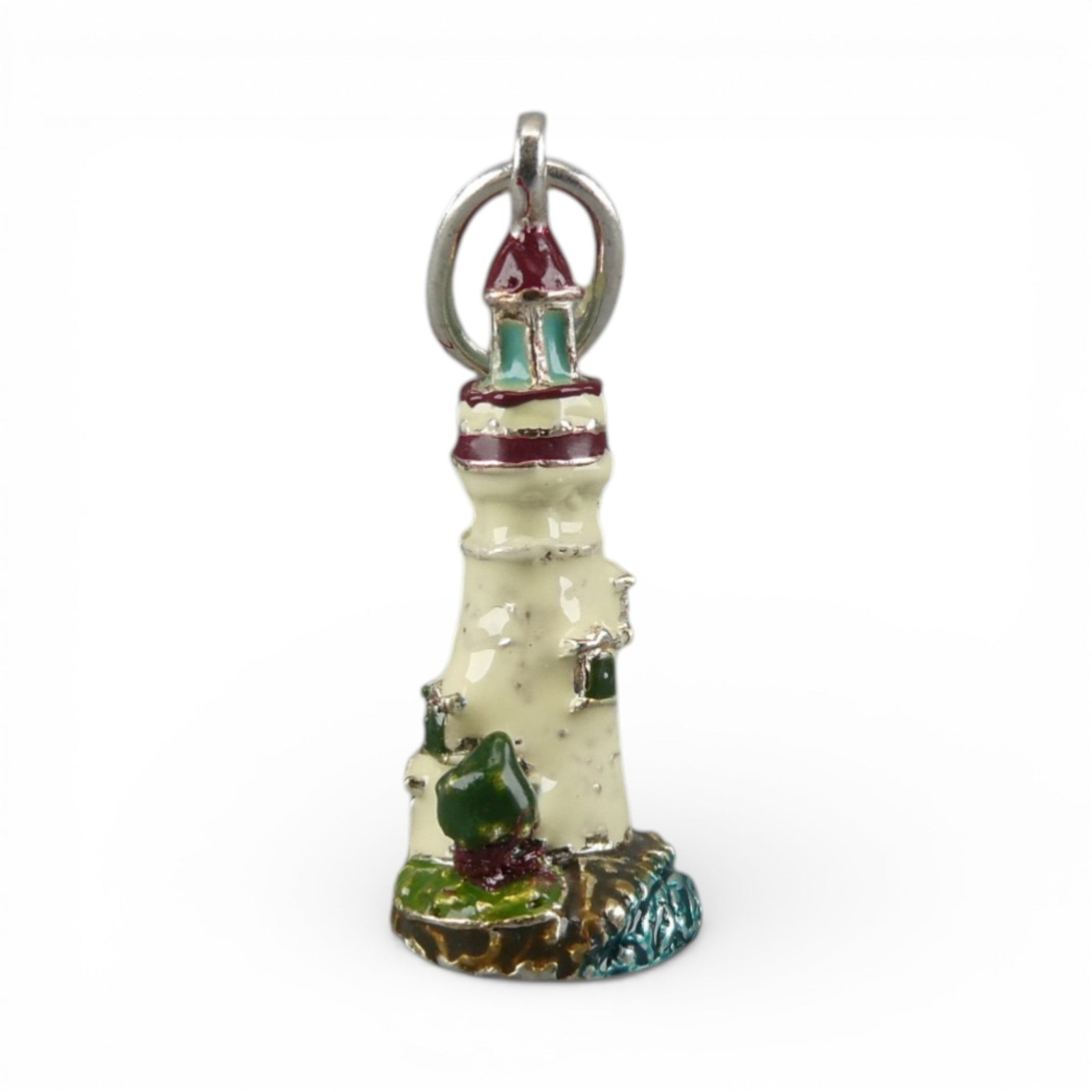 Sterling Silver & Enamel Lighthouse Charm for Bracelet Brown County Silver BCS
