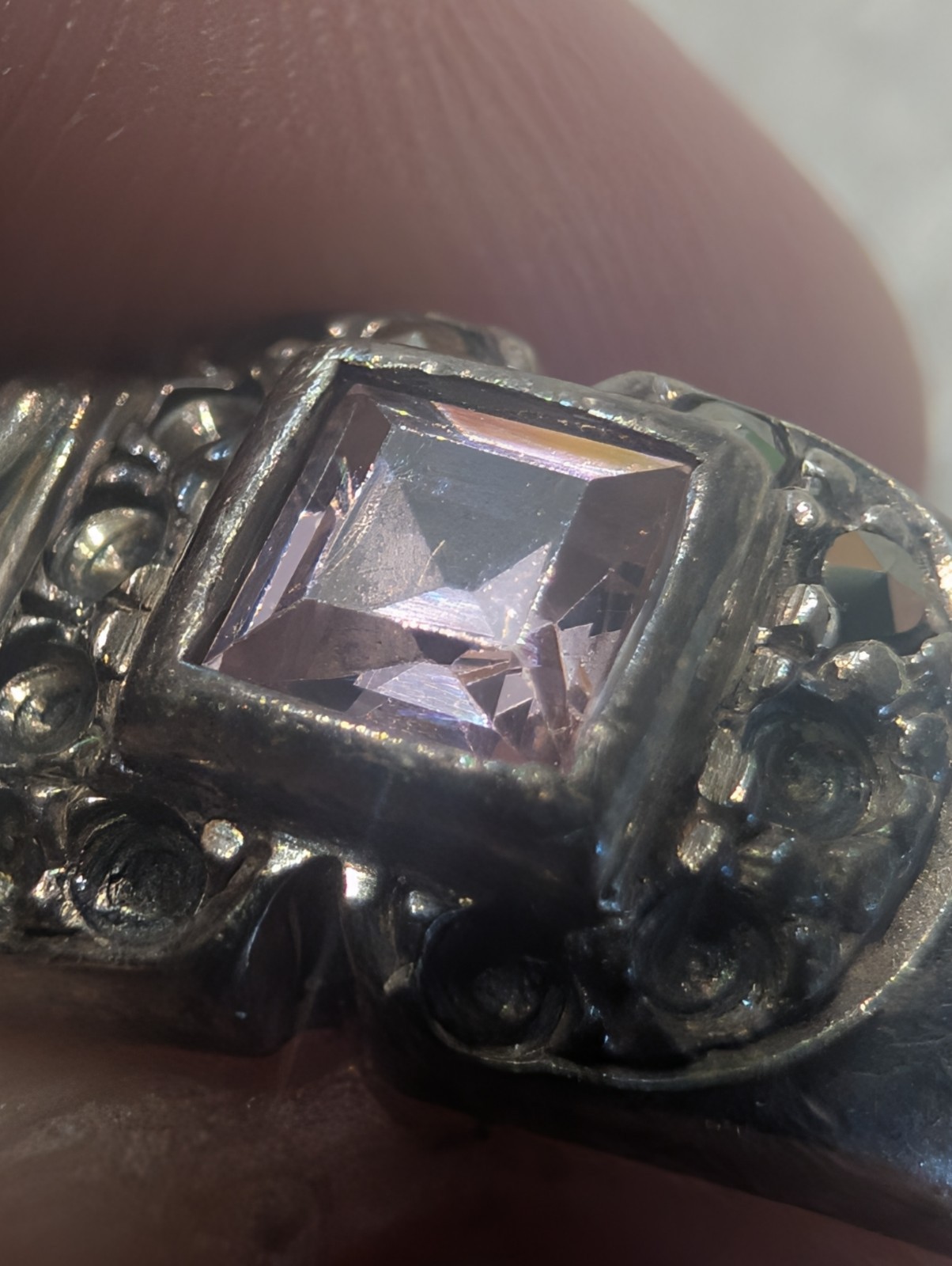 Lot of 2 Sterling Silver Rings 925 Amethyst Abalone & Multi Stone Vintage