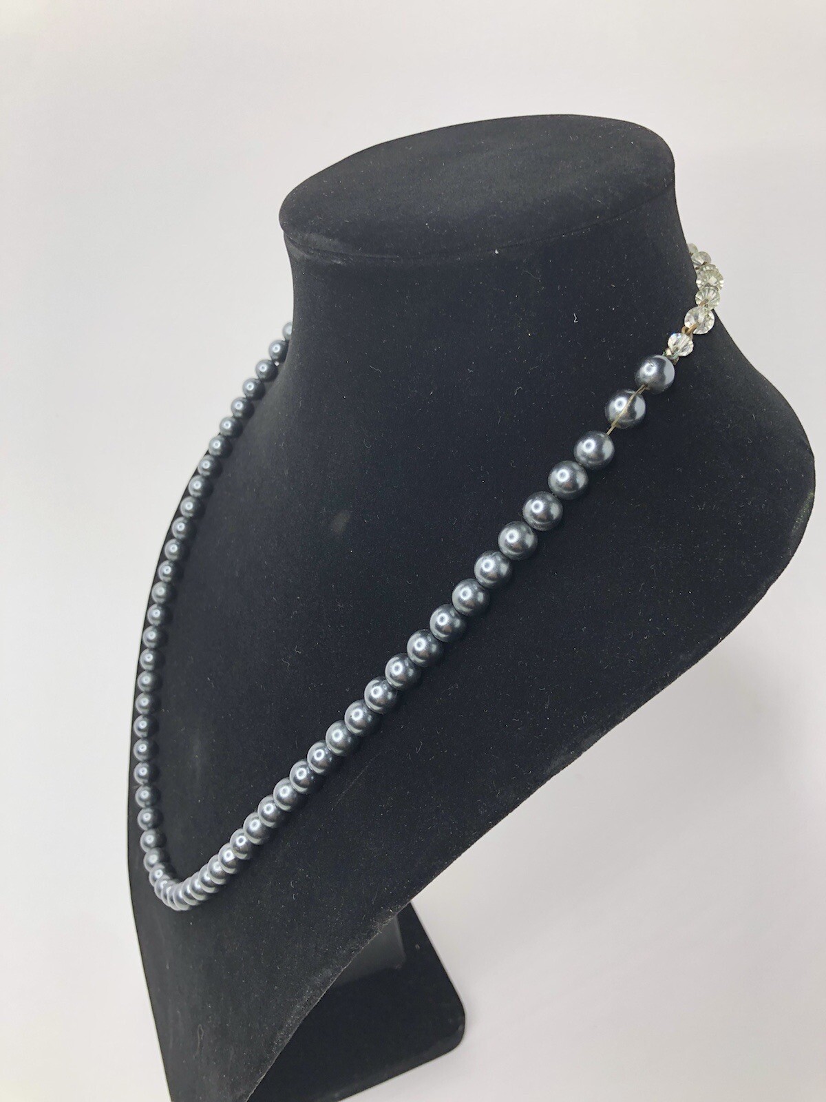 Necklace Costume Jewelry Vintage Long Dark Grey Round Beads