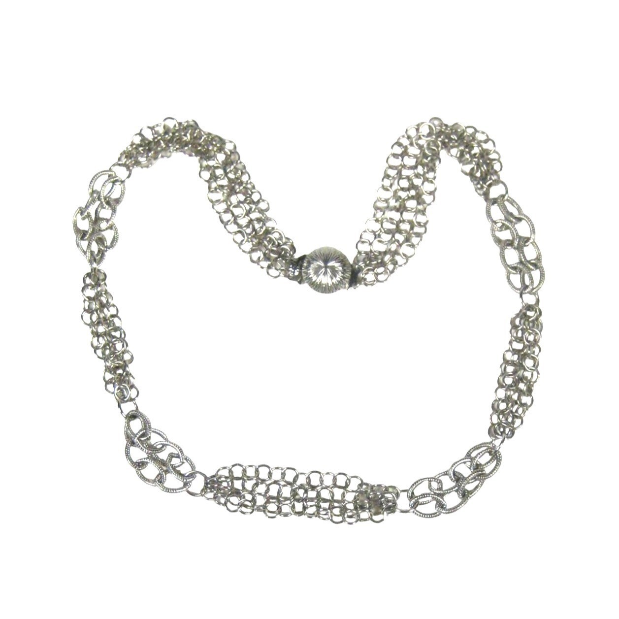 Silvertone Chain Necklace 25 In Multi Strand Statement Box Vintage 60s 70s